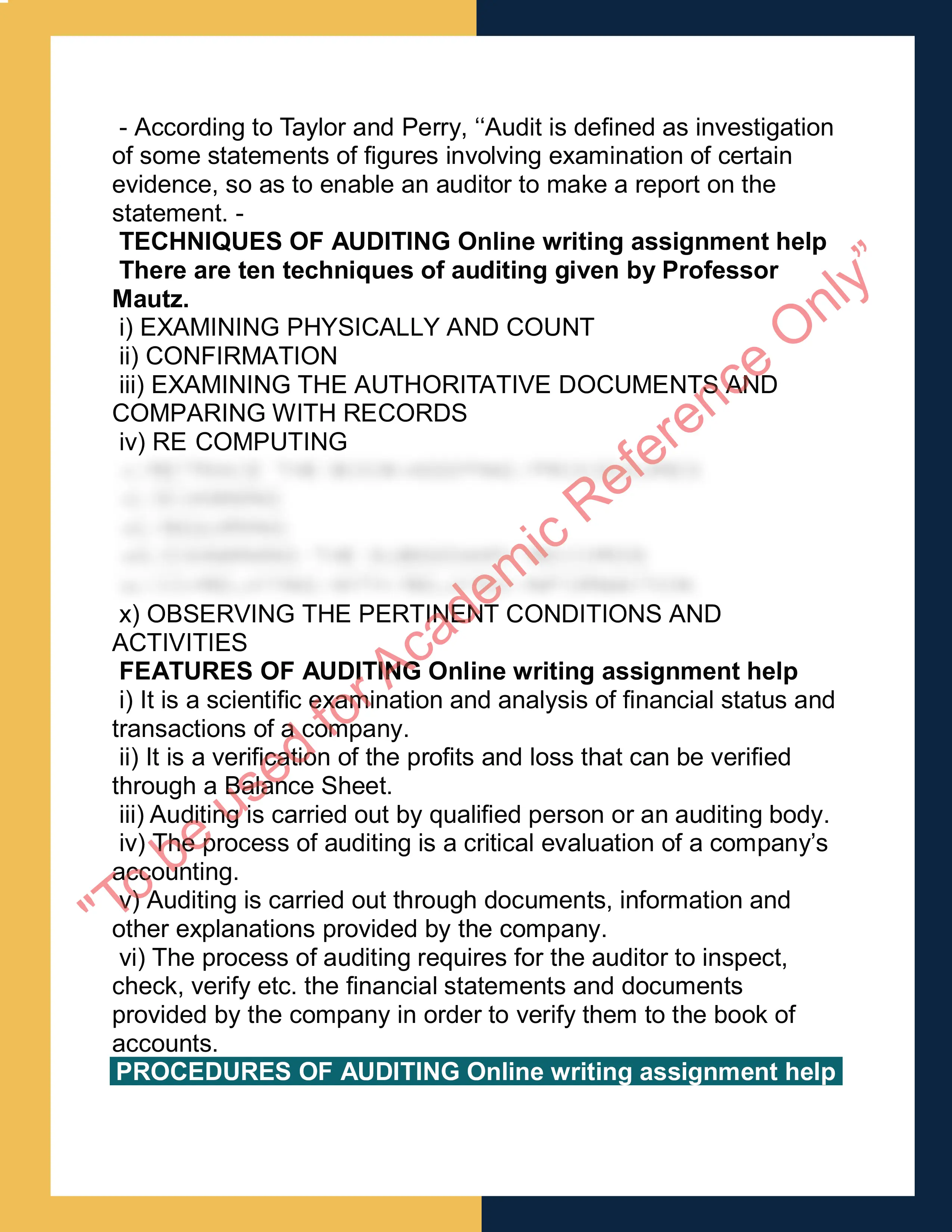 Auditing Online writing sample 1